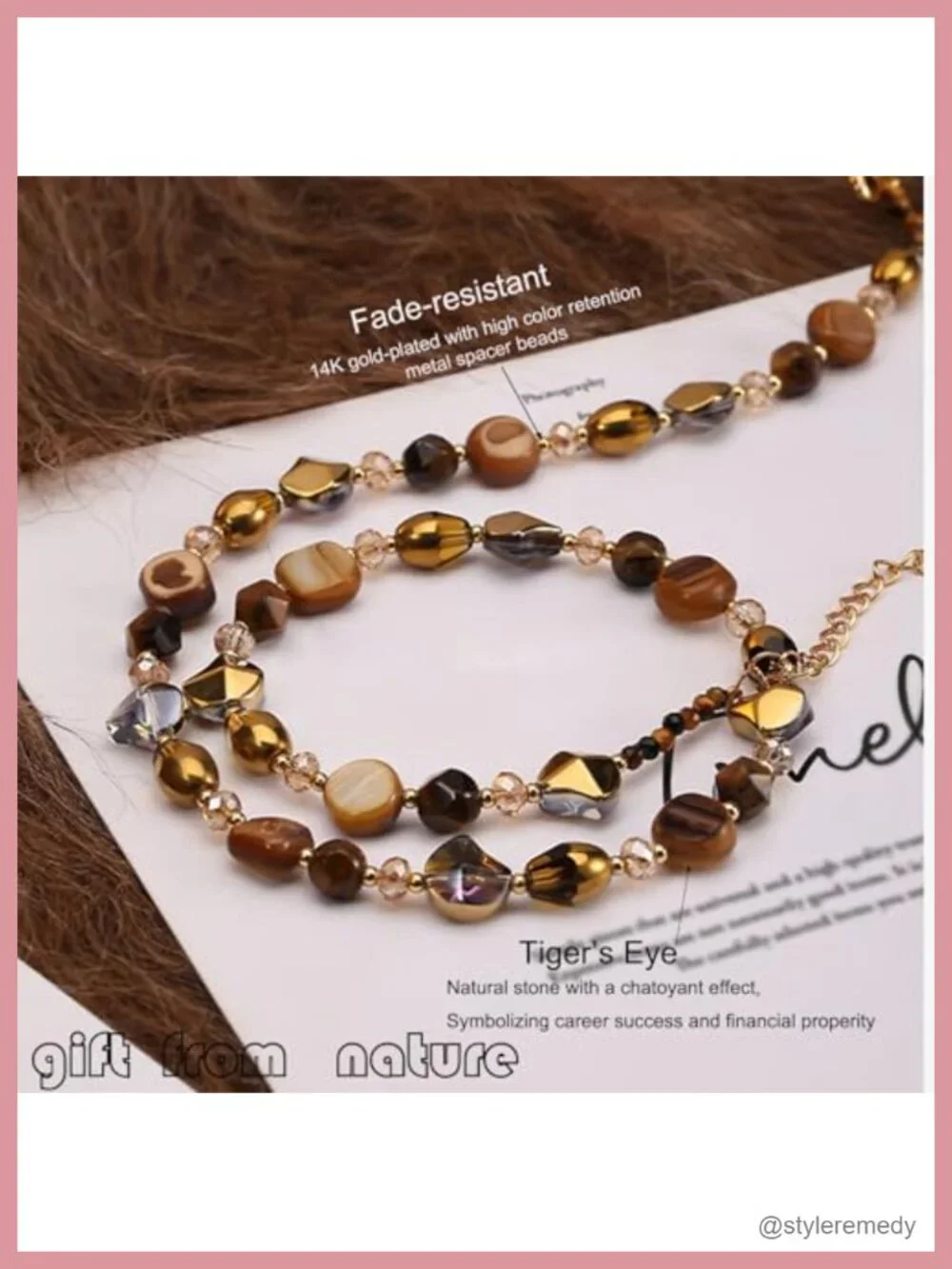 Bohemian Layered Necklace Set with Tiger's Eye and 14K Gold-Tone Chain